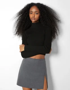 BERSHKA Pull bord-côte col roulé Noir Best Sale