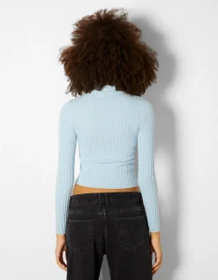 BERSHKA Pull bord-côte col roulé Noir Cheap