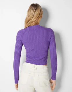 BERSHKA Pull bord-côte col roulé Noir Store