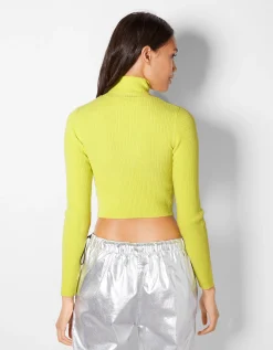 BERSHKA Pull bord-côte col roulé Noir Best
