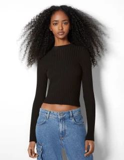 BERSHKA Pull bord-côte col roulé Noir Online