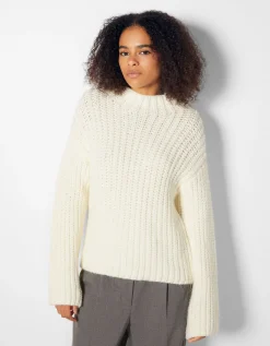 BERSHKA Pull col montant Blanc Best