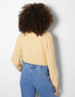 BERSHKA Pull col montant chenille Violet Flash Sale