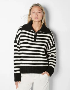 BERSHKA Pull col montant fermeture éclair Gris Cheap
