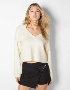 BERSHKA Pull col polo Bleu Best