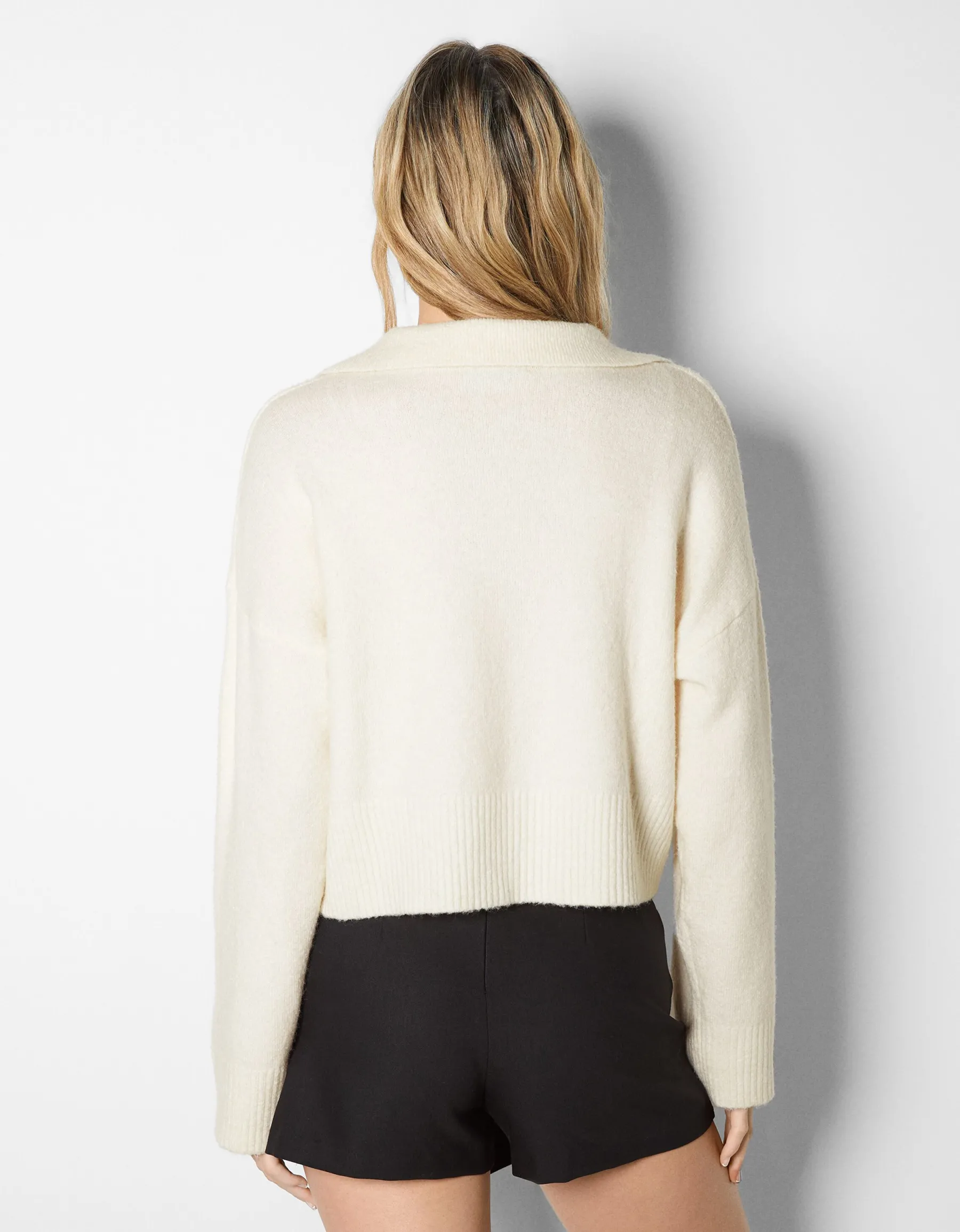 BERSHKA Pull col polo Bleu Best