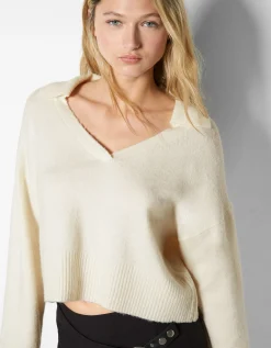 BERSHKA Pull col polo Bleu Best
