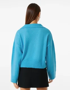BERSHKA Pull col polo Bleu Fashion