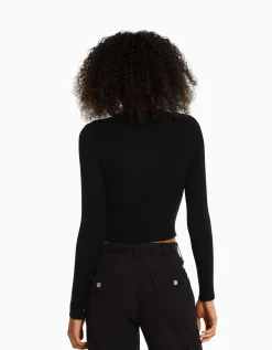 BERSHKA Pull col polo bord-côte Blanc Shop