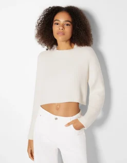 BERSHKA Pull col rond Vert Store