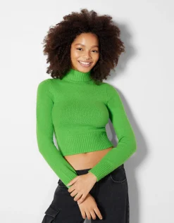 BERSHKA Pull col roulé Sable Fashion