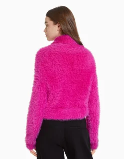 BERSHKA Pull col roulé effet fourrure Fuchsia Best