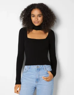 BERSHKA Pull col style collier ras du cou Grenade Sale