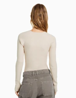 BERSHKA Pull croisé devant cut out Écru Best Sale
