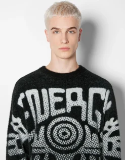 BERSHKA Pull fourrure imprimé dégradé Noir Outlet