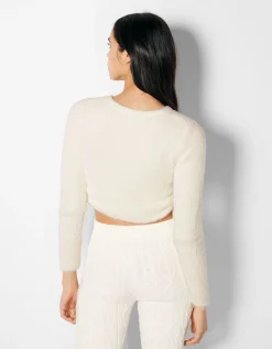 BERSHKA Pull froncé sur le côté Écru Store