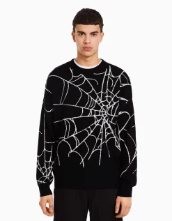 BERSHKA Pull imprimé Noir Best