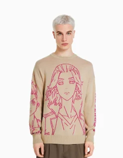 BERSHKA Pull imprimé TOKYO REVENGERS Écru Discount