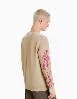 BERSHKA Pull imprimé TOKYO REVENGERS Écru Discount