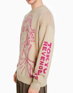 BERSHKA Pull imprimé TOKYO REVENGERS Écru Discount