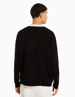 BERSHKA Pull intarsia Noir Discount