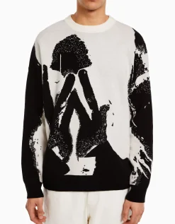 BERSHKA Pull intarsia Noir Discount