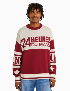 BERSHKA Pull jacquard 24h LE MANS Rouge Cheap
