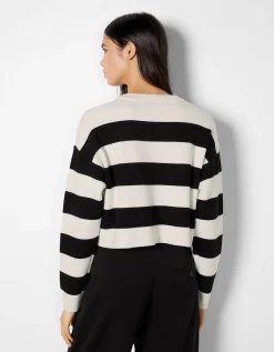 BERSHKA Pull maille col rond Blanc Store