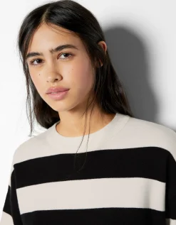 BERSHKA Pull maille col rond Blanc Store