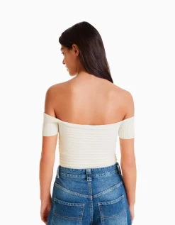 BERSHKA Pull manches courtes croisé Bleu clair Best Sale