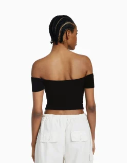 BERSHKA Pull manches courtes croisé Bleu clair Store