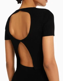 BERSHKA Pull manches courtes dos nu bord-côte Noir Cheap