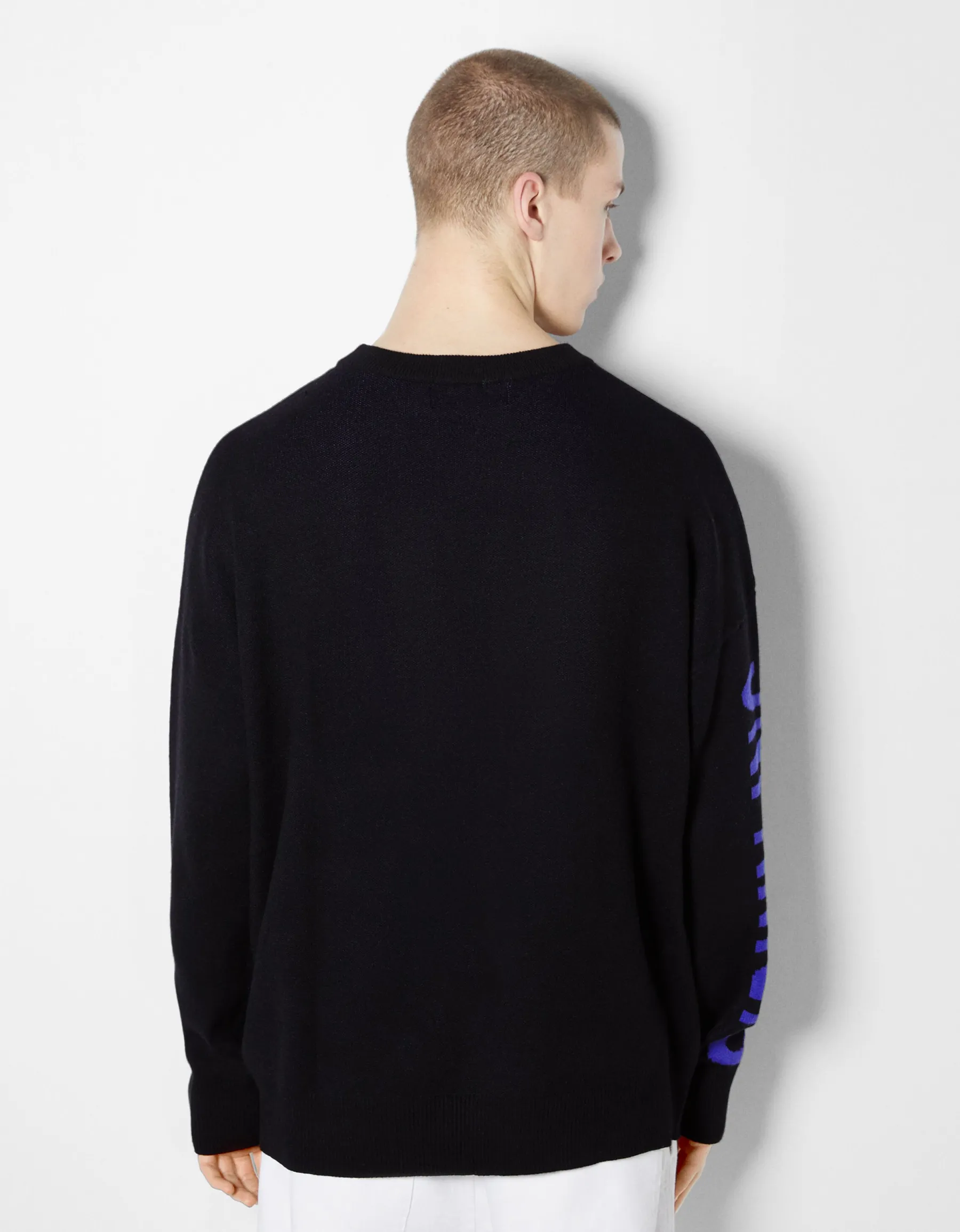 BERSHKA Pull manches longues imprimé Bleu Flash Sale