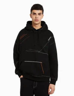 BERSHKA Pull oversize fil contraste Noir Online