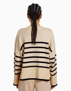 BERSHKA Pull oversize rayures Écru Store