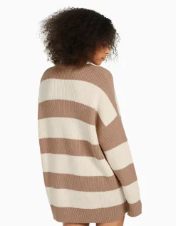 BERSHKA Pull rayé à col rond Sable New