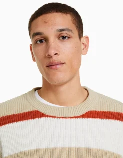 BERSHKA Pull rayures horizontales Écru Flash Sale