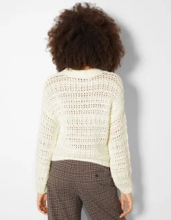 BERSHKA Pull rustique Écru New
