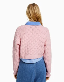 BERSHKA Pull texturé Rose New