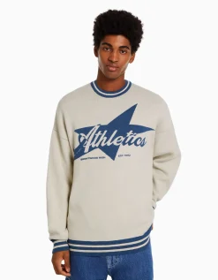 BERSHKA Pull varsity Écru Best