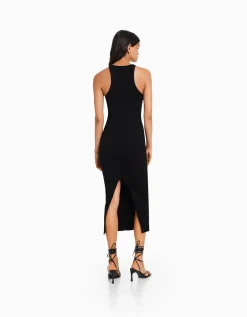 BERSHKA Robe midi bord-côte Gris Outlet