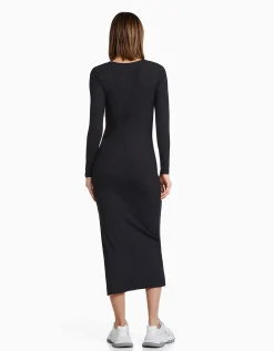 BERSHKA Robe midi manches longues décolleté asymétrique Noir New