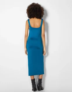 BERSHKA Robe midi moulante bretelles Bleu Cheap