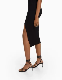BERSHKA Robe midi sans manches maille Sable Flash Sale