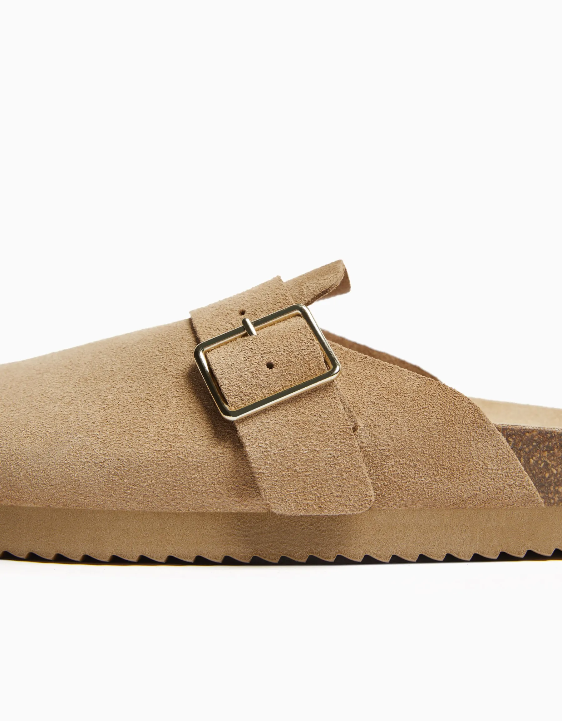 BERSHKA Sabots CUIR boucle Sable Cheap