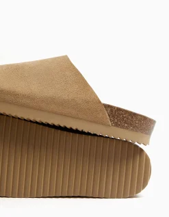 BERSHKA Sabots CUIR homme Sable Cheap