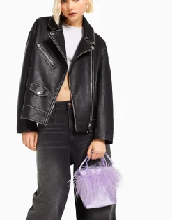 BERSHKA Sac anse plumes Violet Clearance