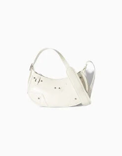 BERSHKA Sac anse similicuir rivets Blanc Outlet