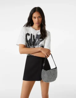 BERSHKA Sac anse strass Noir Hot