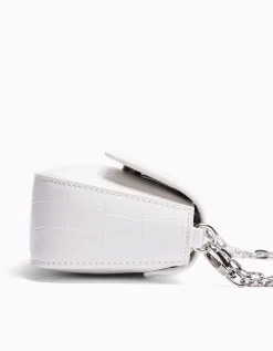 BERSHKA Sac anses chaînes effet verni Blanc Sale